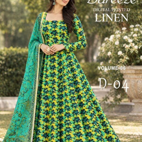 Bareeze Digital Printed Linen 3PC Dresses - Women Wear Design No. 4