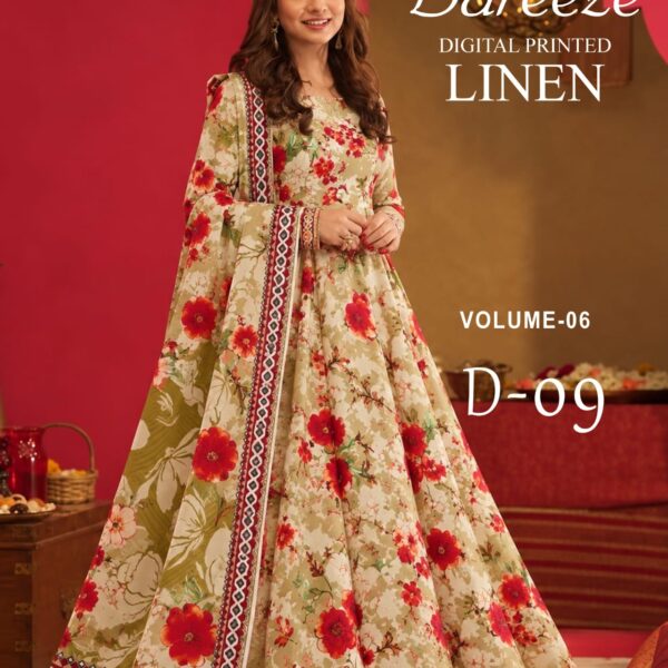 Bareeze Digital Printed Linen 3PC Dresses - Women Wear Design No. 9