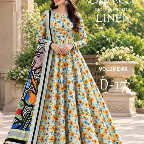 Bareeze Digital Printed Linen 3PC Dresses - Women Wear Design No. 17