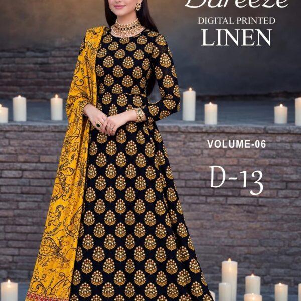Bareeze Digital Printed Linen 3PC Dresses - Women Wear Design No. 13