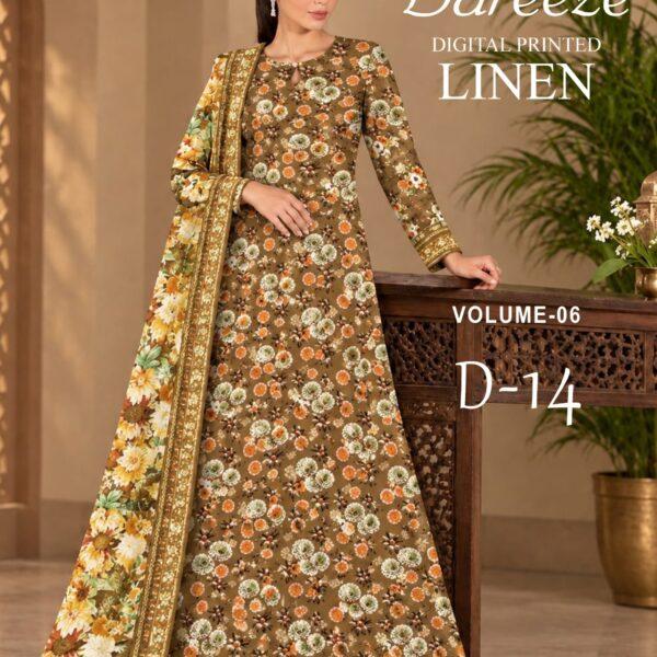 Bareeze Digital Printed Linen 3PC Dresses - Women Wear Design No. 14