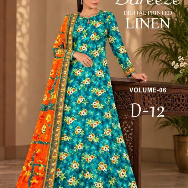 Bareeze Digital Printed Linen 3PC Dresses - Women Wear Design No. 12