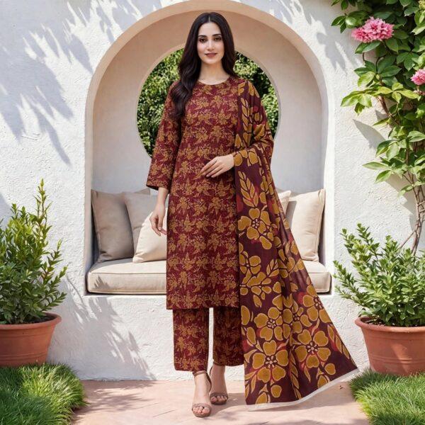 Branded Classic Khaddar Printed 3pc Suits - Women Wear Design No. 06