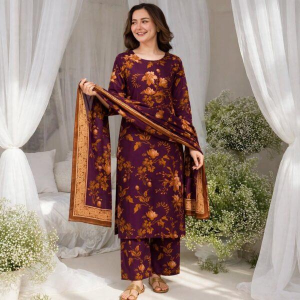 Branded Classic Khaddar Printed 3pc Suits - Women Wear Design No. 01