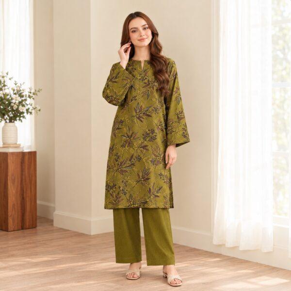 Safa Marwa Brand Printed Slub Karandi 2pc Suit - Design No. 12