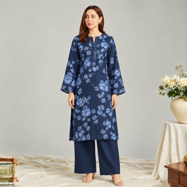 Safa Marwa Brand Printed Slub Karandi 2pc Suit - Design No. 11