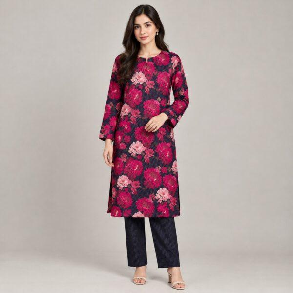 Safa Marwa Brand Printed Slub Karandi 2pc Suit - Design No. 8