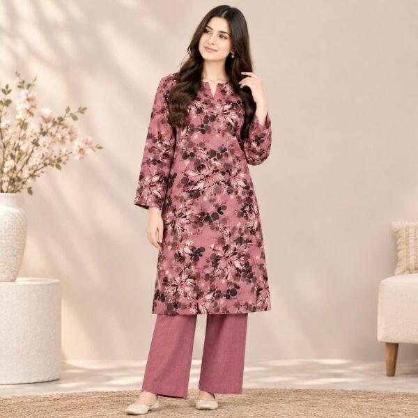 Safa Marwa Brand Printed Slub Karandi 2pc Suit - Design No. 1